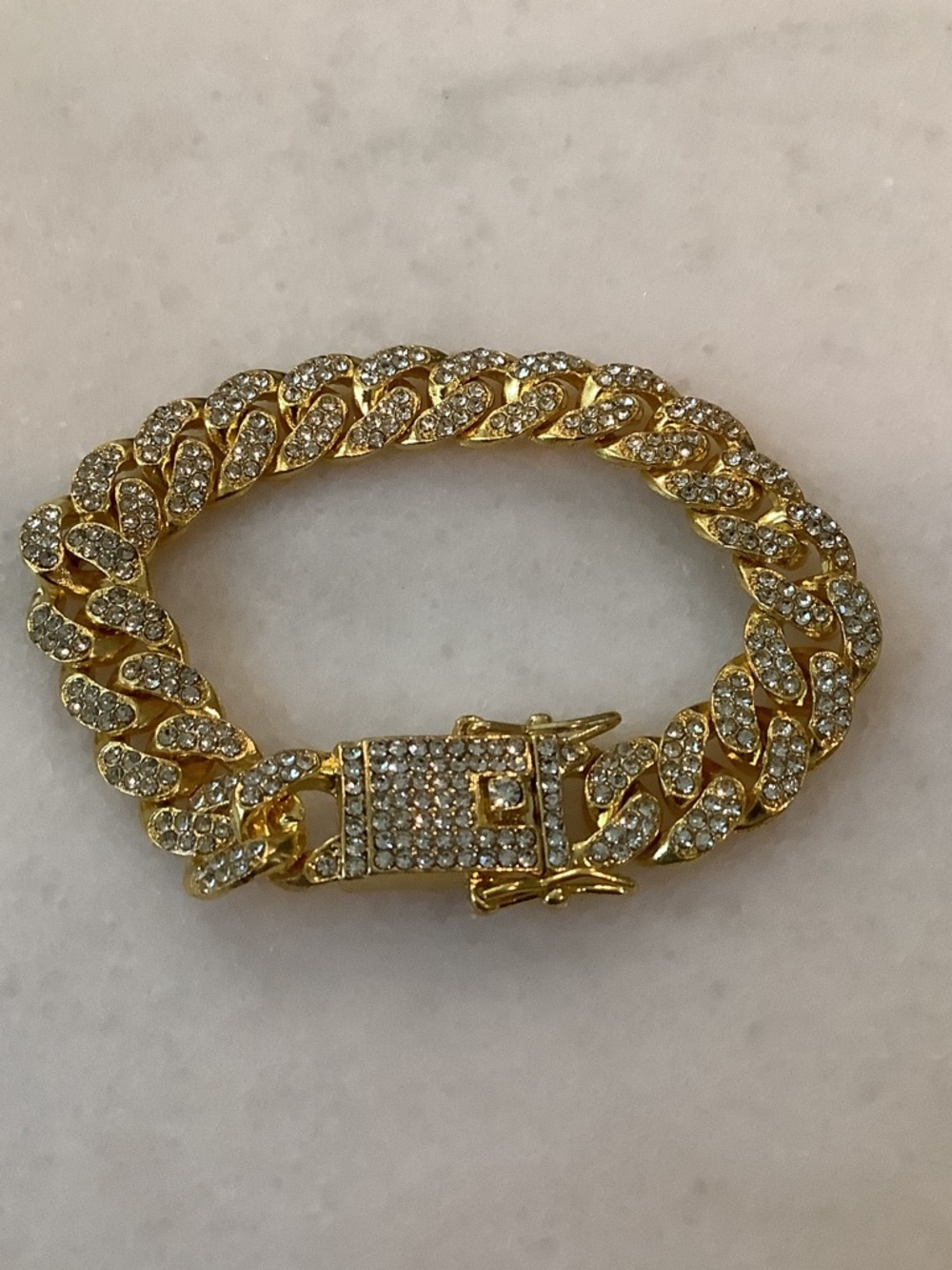18kt Gold Plated Crystal Cuban Link Bracelet for Men, Brand New